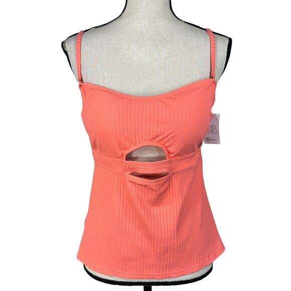 Time and Tru X-Large (18-20) Peekaboo Tankini Swim Top Cutouts Ribbed Padded New - Picture 1 of 9